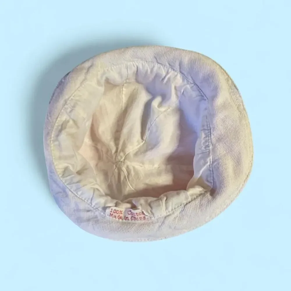Vintage newborn red gingham w birds & flowers patchwork quilt bucket hat.